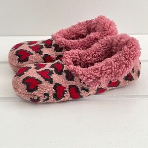 Pink Hearts Fuzzy Sock Slippers Size Small